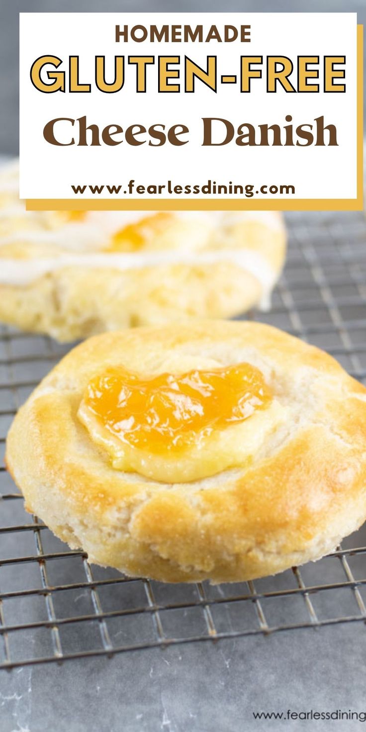 homemade gluten - free cheese danish on a cooling rack with text overlay