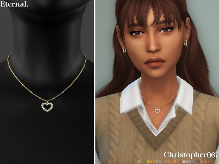 the necklace is made up of two different types of heart pendants, one with a diamond on it