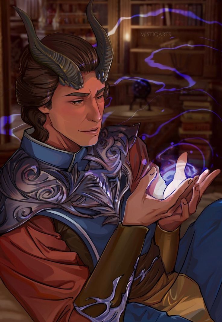 a man with horns sitting on the floor next to a book shelf holding a lit candle