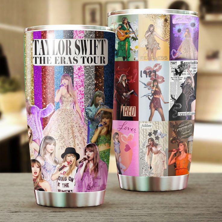 two coffee cups with pictures of women on them