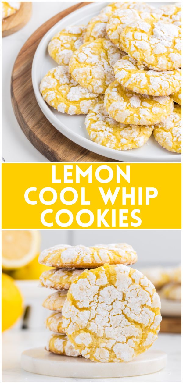 lemon cookies are stacked on top of each other with the words, lemon cool whip cookies