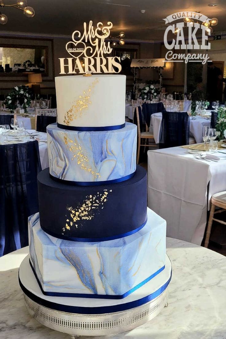 a three tiered cake sitting on top of a table