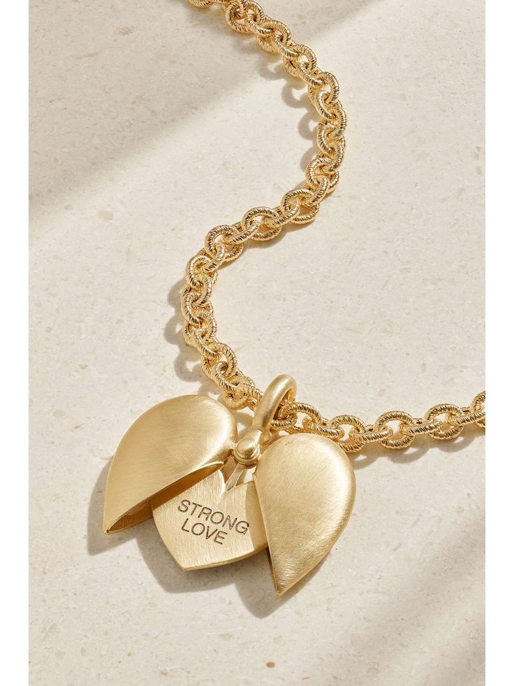 LAUREN RUBINSKI 14-karat gold and enamel necklace | NET-A-PORTER Gold Open Heart Charm Jewelry, Gold Open Heart Charms Jewelry, Anniversary Gold-tone Jewelry With Heart Charm, Gold-tone Jewelry With Heart Charm For Anniversary, Gold-tone Heart Charm Jewelry For Anniversary, Valentine's Day Yellow Gold Charms Jewelry, Yellow Gold Double Heart Locket Jewelry, Double Heart Yellow Gold Locket, Gold-tone Heart Pendant Jewelry For Anniversary