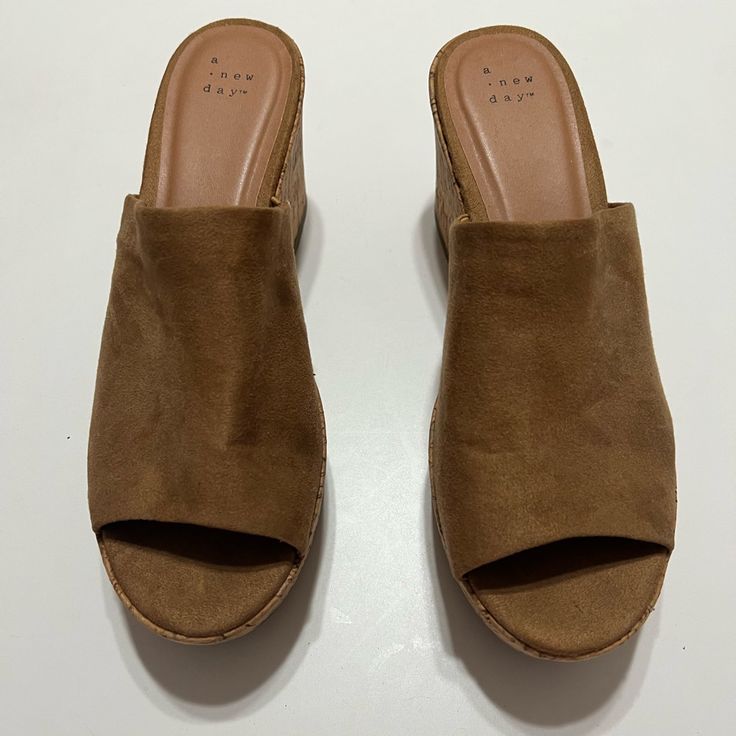 Never Worn 3in Heel Suede Upper, Cork Lower Suede Clogs, Mule Clogs, Mules Shoes, Tan Brown, Clogs, Cork, Women Shoes, Heels, Women Shopping