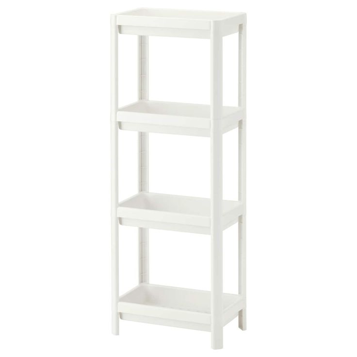 a white shelf with three shelves on each side