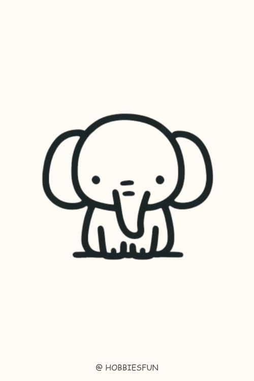 Cute Easy Animals To Draw, Elephant Mini Elephant Drawing, Cute Elephant Drawings Doodles, Stick Animals Drawing, Simple To Draw Ideas, Animal Sketches Easy Simple, Elephant Ear Drawing, Easy Cute Drawings For Beginners, Cute Elephant Doodle, Tiny Easy Doodles