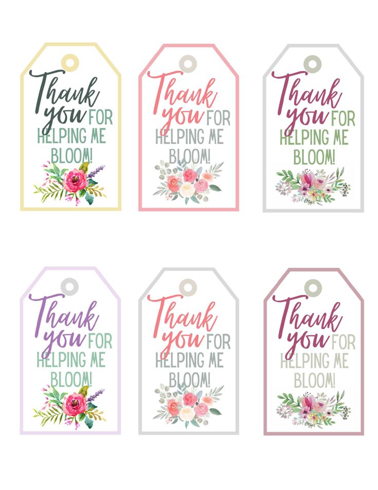 four tags with thank you for helping me blooming flowers and the words thank you for helping me bloom on them