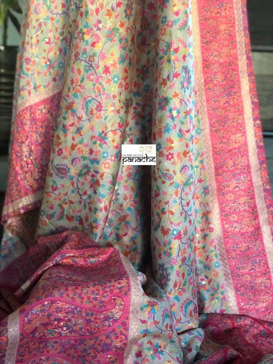 Pashmina Saree, Pashmina Silk, Pink Antique, Saree Wearing Styles, Pink Fall, Saree Floral, Silk Saree Kanchipuram, Kashmiri Shawls, Sari Blouse Designs