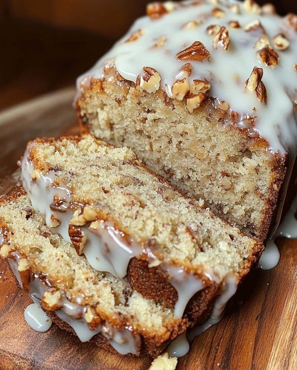 a close up of a loaf of cake on a cutting board