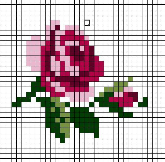 a cross stitch pattern with a pink rose