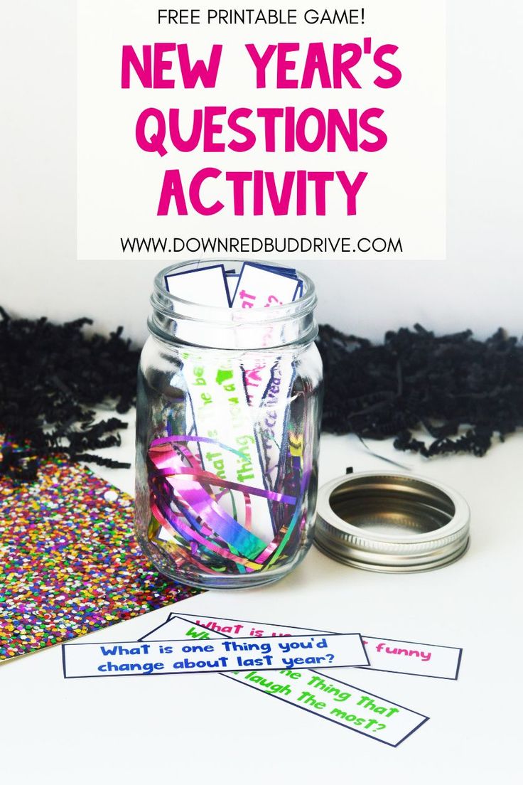 the new year's question activity is in a jar with confetti and sprinkles