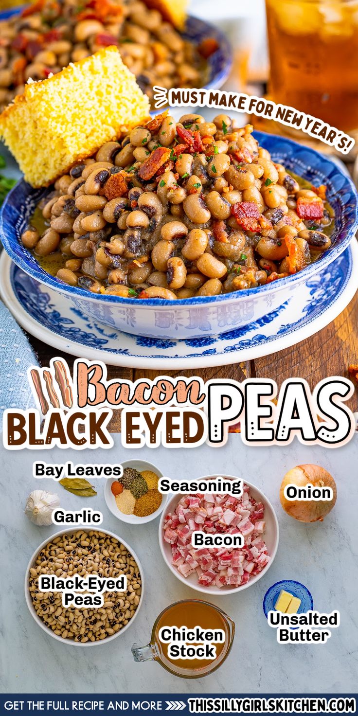 the cover of black eyed peas with different types of beans and other foods in bowls