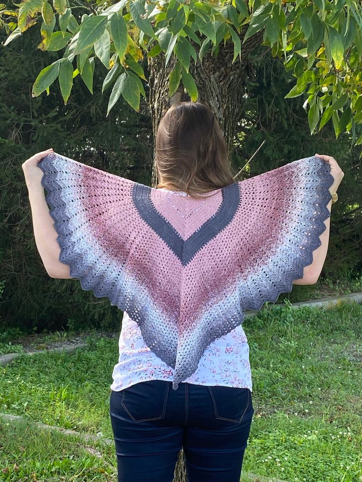 Hand Crocheted Ultimate Sacrifice Short Shawl in Grays, pinks and whites lightweight Short Shawl, Shawl Pins, Shop Jewelry, Shawls And Wraps, Hand Crochet, Easy Crochet, Scarf Wrap, Brooch Pin, Crochet Blanket