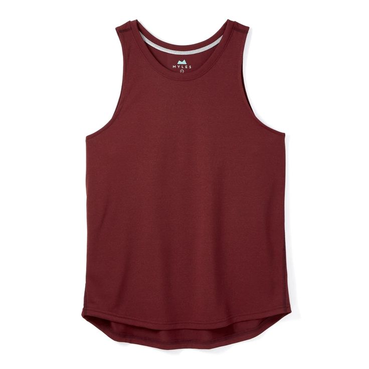 Momentum Tank in Heather Oxblood | Performance Tank | Myles Apparel | Myles Apparel Athletic Fit Recycled Polyester Tops For Gym, Go-dry Sleeveless Top In Recycled Polyester, Recycled Polyester Gym Tops, Sleeveless Go-dry Top In Recycled Polyester, Functional Racerback Tops With Moisture-wicking, Black Moisture-wicking Tank Top For Workout, Functional Moisture-wicking Racerback Top, Moisture-wicking Recycled Polyester Tops For Gym, Technical Moisture-wicking Racerback Top