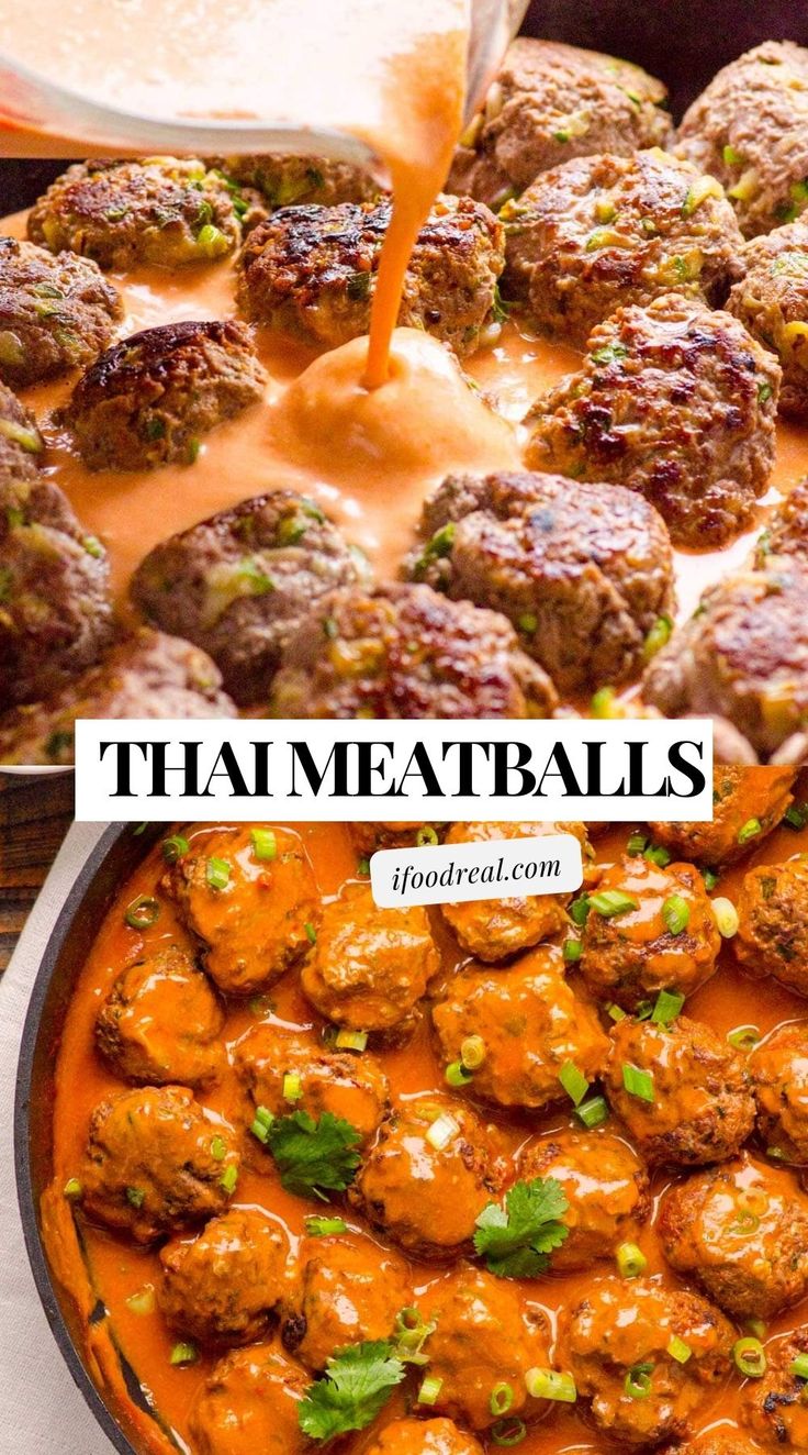 meatballs being cooked in a pan with sauce and garnished with parsley