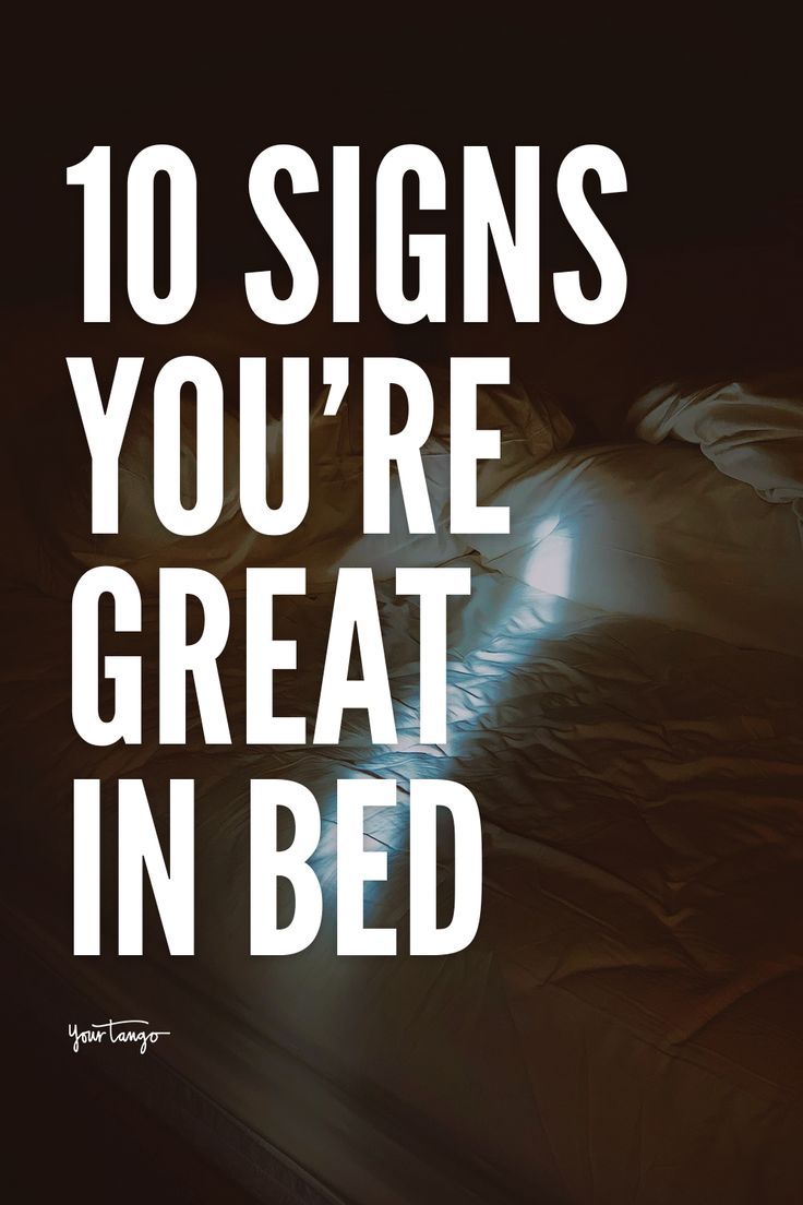 a bed with the words 10 signs you're great in bed