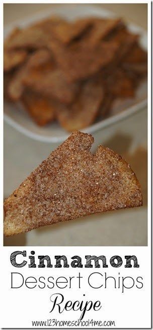 cinnamon desert chips recipe on a plate with the words cinnamon dessert chips in front of it