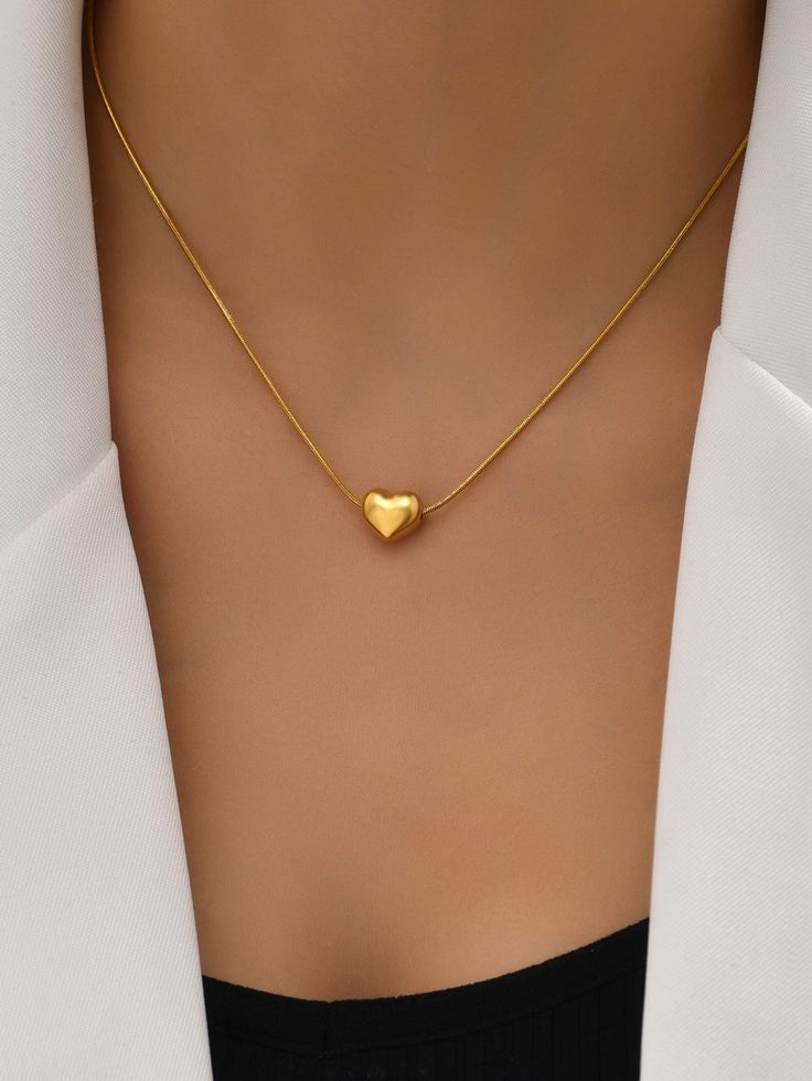 Girls Gold Chain Design, Trendy Gold Heart Pendant Chain Necklace, Elegant Gold Plated Heart Pendant Chain Necklace, Elegant Gold Heart Pendant Necklace, Chain Pendant Designs Gold, Elegant Heart-shaped Gold Chain Necklace, Elegant Gold Stainless Steel Heart Necklace, Heart Gold Necklace, Simple Elegant Jewelry