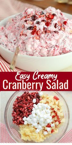 cranberry salad in a white bowl with red and white sprinkles