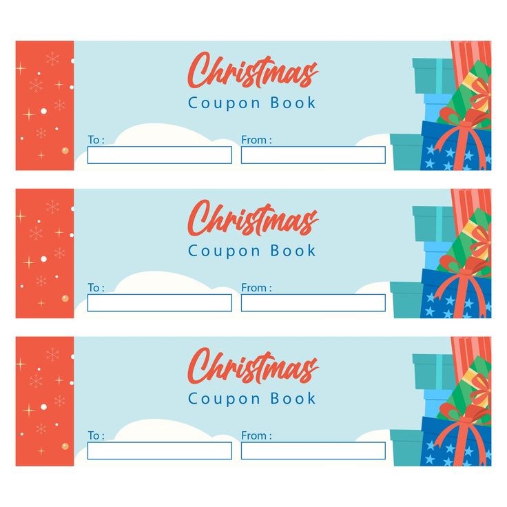 two coupon books with christmas presents on them