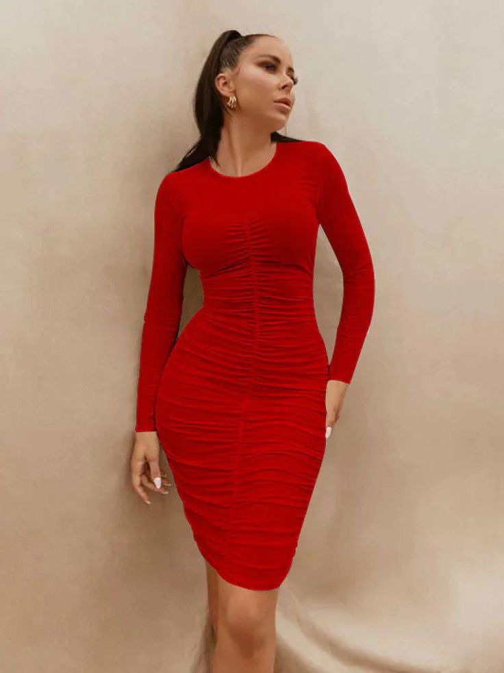 Material: 80-90% Polyester & Spandex. Features:Long Sleeve, crew neck, solid color, ruched, bodycon mini dresses.Style: Casual. Bodycon Tops, Floral Dress Formal, Boho Swimwear, Lace Formal Dress, Dresses Style, Split Maxi Dress, Clubwear Dresses, Lace Dress Long, Swimsuit Dress