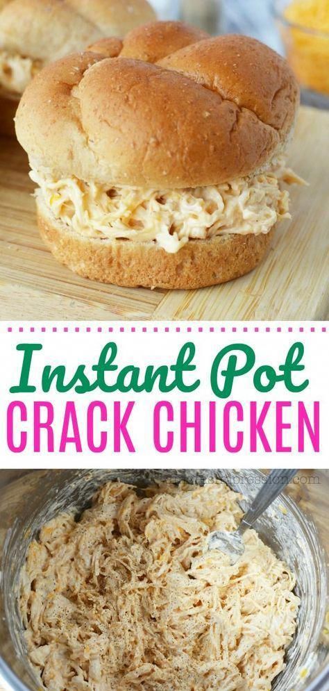 instant pot cracker chicken in a bowl and on a cutting board with the text instant pot cracker chicken