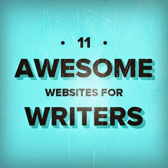 the words 11 awesome web sites for writer's written in black on a blue background