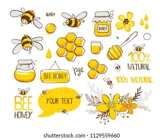 bees and honey symbols on white background with place for text stock photo © shutterstocker