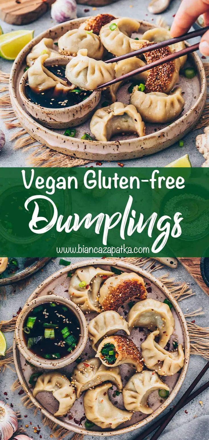 vegan gluten - free dumplings with chopsticks on the side