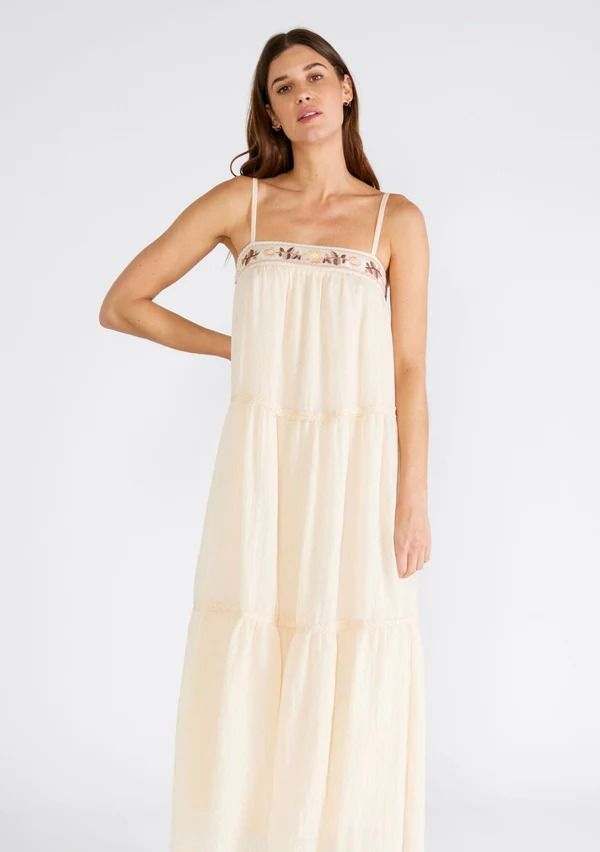 Billowy & Relaxed Fit Bohemian Beach Maxi Dress in Peach | LOVESTITCH Spring Cream Maxi Dress With Spaghetti Straps, Cream Spaghetti Strap Maxi Dress For Spring, Cream Maxi Dress With Spaghetti Straps For Spring, Cream Spaghetti Straps Maxi Dress For Spring, Beige Dress With Delicate Straps For Spring, Cream Sleeveless Dress With Smocked Bodice, Summer Tiered Dresses With Floral Embroidery, Summer Floral Embroidered Tiered Skirt Dress, Spring Beige Tiered Skirt Maxi Dress