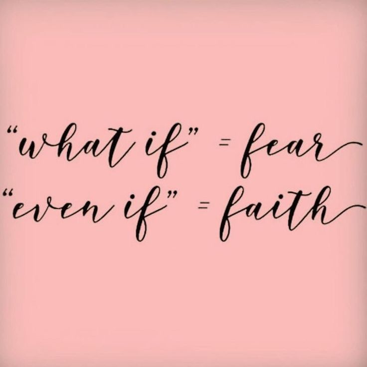 the words what if fear even if faith are written in black ink on a pink background