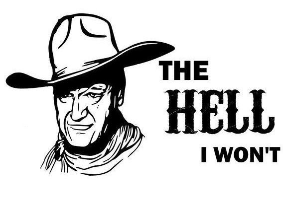 a black and white drawing of a man wearing a cowboy hat with the words, the hellos i won't die