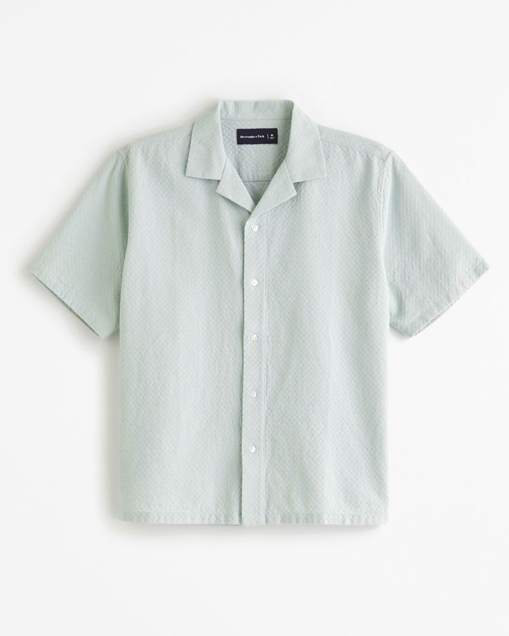 Men's Camp Collar Waffle Button-Up Shirt | Men's Tops | Abercrombie.com Classic Camp Collar Short Sleeve Shirt For Beach, Classic Short Sleeve Camp Collar Shirt For Beach, Classic Button-up Camp Shirt For Beach, Classic Short Sleeve Shirt With Camp Collar For Beach, Cotton Camp Shirt With Placket For Summer, Classic Beach Camp Shirt Button-up, Summer Cotton Camp Shirt With Placket, Classic Beach Shirt With Camp Collar, Classic Camp Collar Shirt For Beach