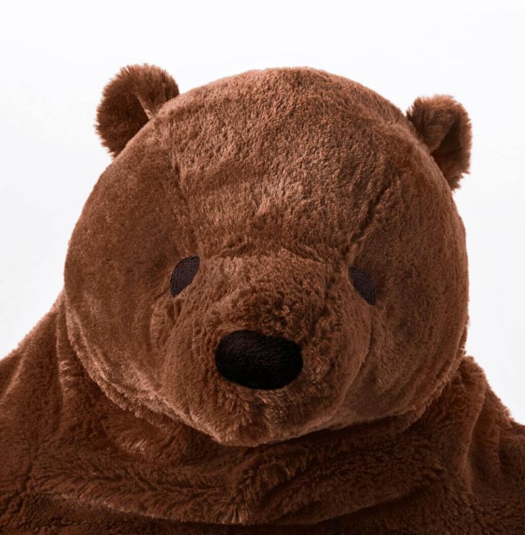 a brown teddy bear sitting up against a white background