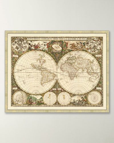 an old world map hanging on the wall