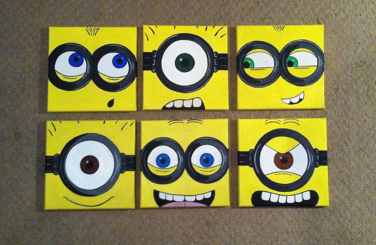 four minion boxes with eyes painted on them