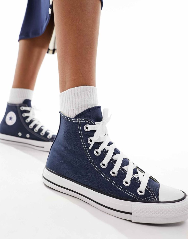 Converse Chuck Taylor All Star sneakers in navy | ASOS Navy Lace-up High-top Sneakers For Streetwear, Navy Lace-up High-top Sneakers, Navy High-top Sneakers With Laces, Navy High-top Sneakers With Cushioned Footbed, Navy Sporty High-top Sneakers With Cushioned Footbed, Navy Lace-up Sneakers With Rubber Sole, Navy High-top Sneakers With Cushioned Footbed For Sports, Converse High-top Sneakers With Cushioned Footbed, Converse High-top Sneakers With Cushioned Footbed For Sports