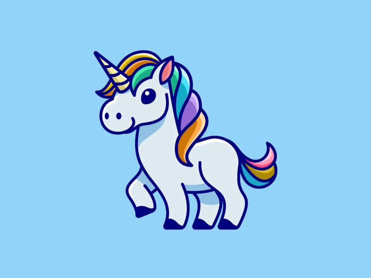 a cartoon unicorn standing on top of a blue background