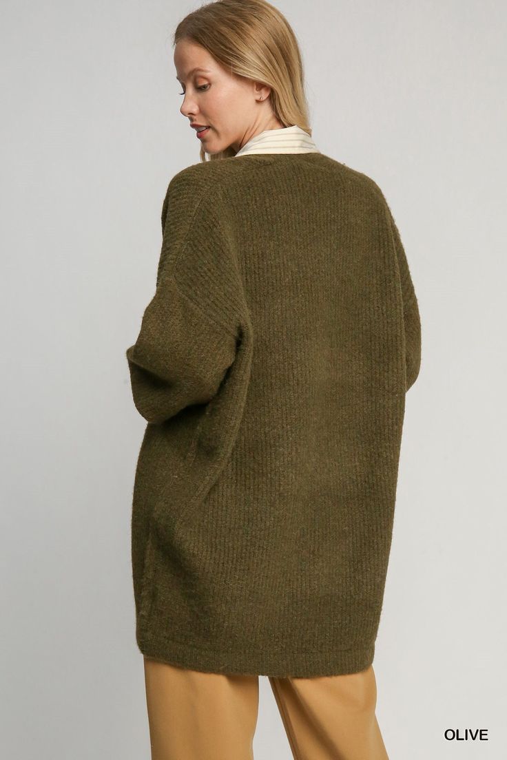 #color_olive Oversized Textured Knit Sweater Coat For Layering, Green Cable Knit Cardigan For Fall, Green Knit Cardigan For Fall, Chunky Knit Solid Outerwear For Layering, Solid Chunky Knit Outerwear For Layering, Cozy Green Knit Outerwear, Soft Knit Green Sweater For Layering, Winter Textured Knit Sweater Coat For Layering, Green Soft Knit Cardigan For Layering