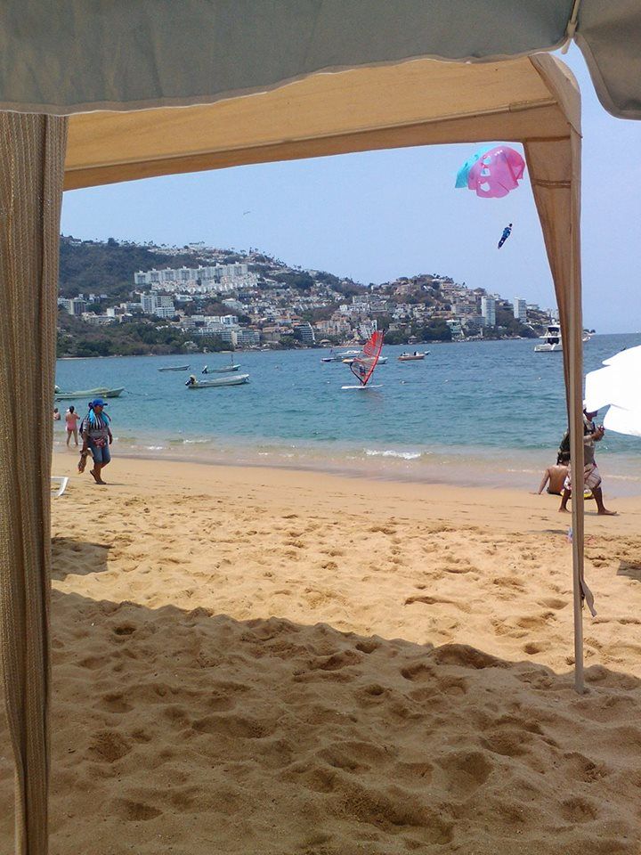 people are on the beach with kites in the air