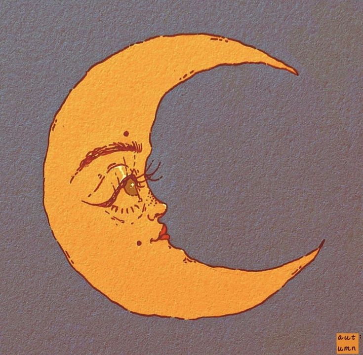 a drawing of a half moon with an eye on it