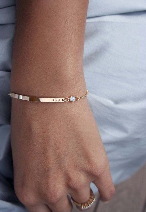 simply stated. Nameplate Bracelet, Gold Bar Bracelet, Cz Bracelet, Gold Armband, Birthstone Bracelets, Baby Birth, Bar Bracelets, Sleeve Tattoo, Diamond Bracelets