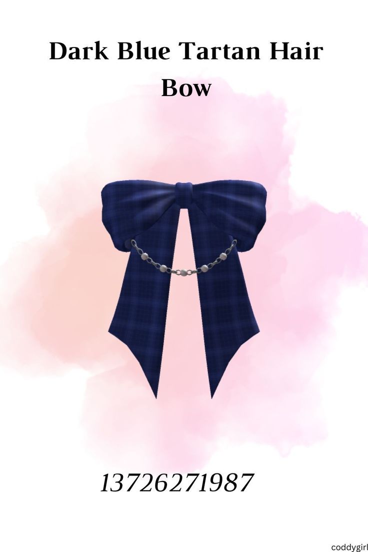 the back side of a blue bow with chains on it and text that reads dark blue tartan hair bow