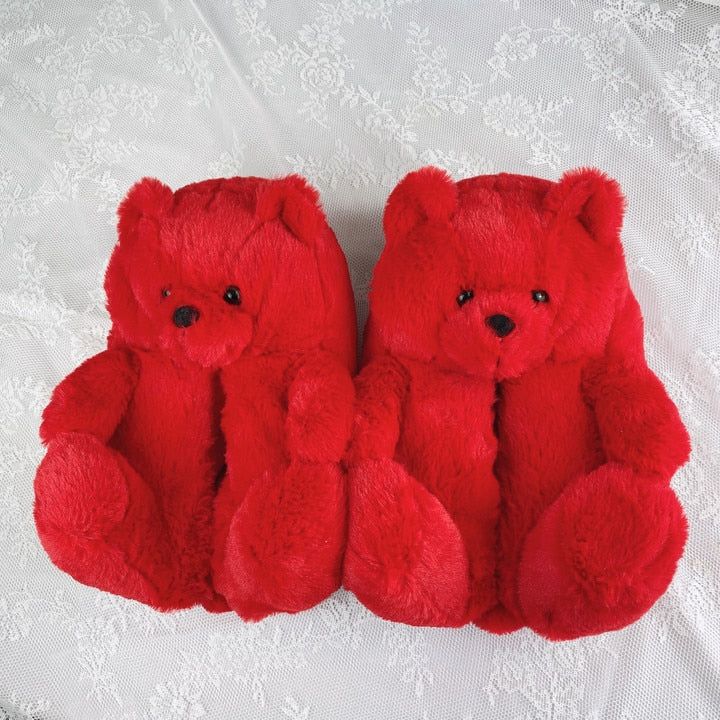 Color: Red, Shoe Size: Aldult 26cm CN35-42 Teddy Bear House Shoes, Bear House Shoes, Teddy Shoes, Teddy Bear Slippers, Shoes For Winter, Bear Slippers, Pink Panda, Fluffy Slippers, Winter Slippers