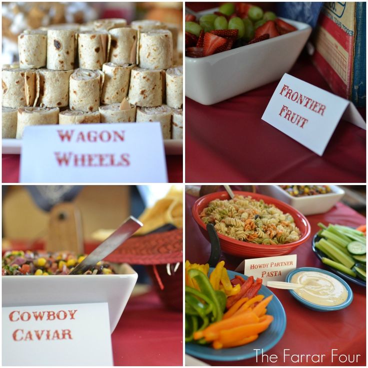 a collage of pictures showing different foods and food items on display at a party