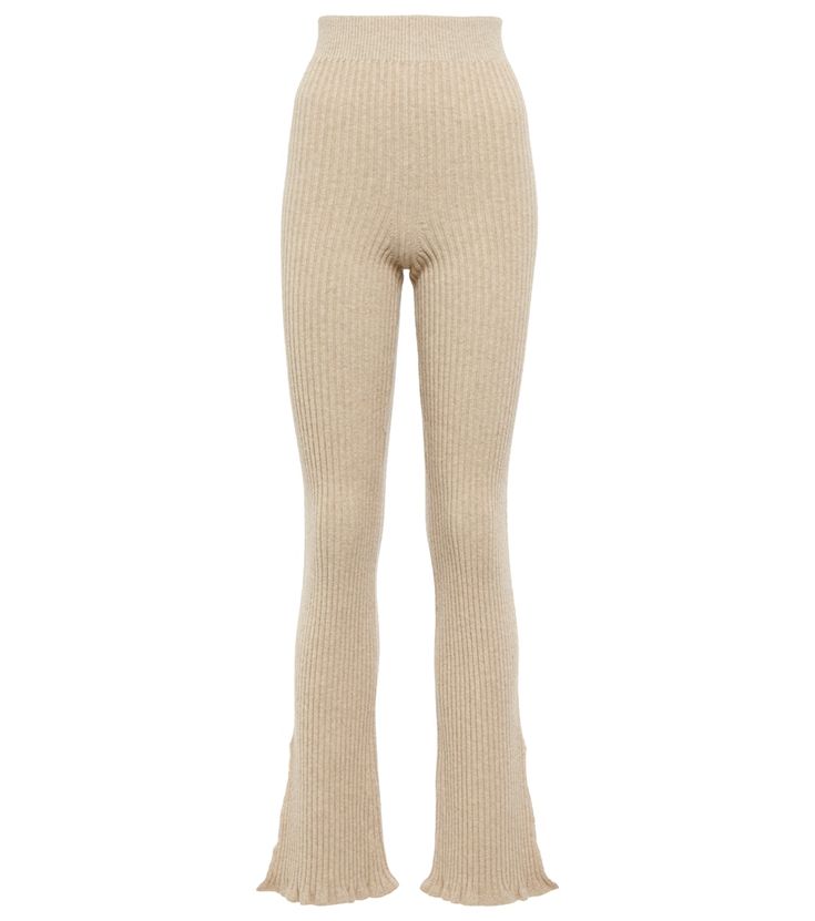 Exclusive to Mytheresa. These pants are a part of Victoria Beckham's exclusive capsule, a collection of laid-back styles for dinner parties and soirees. They're made from a ribbed-knit wool and cashmere-blend with a high waist and flared, split cuffs. Style with the matching beige sweater. | Victoria Beckham Exclusive to Mytheresa - Ribbed-knit wool-blend flared pants Mohair Pants, Knitted Trousers, Tapered Trousers, Flared Pants, Beige Sweater, Laid Back Style, Cropped Trousers, Knit Pants, Pants Straight