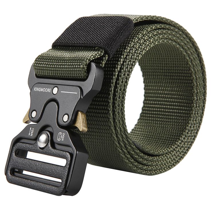 a black buckle on a green belt