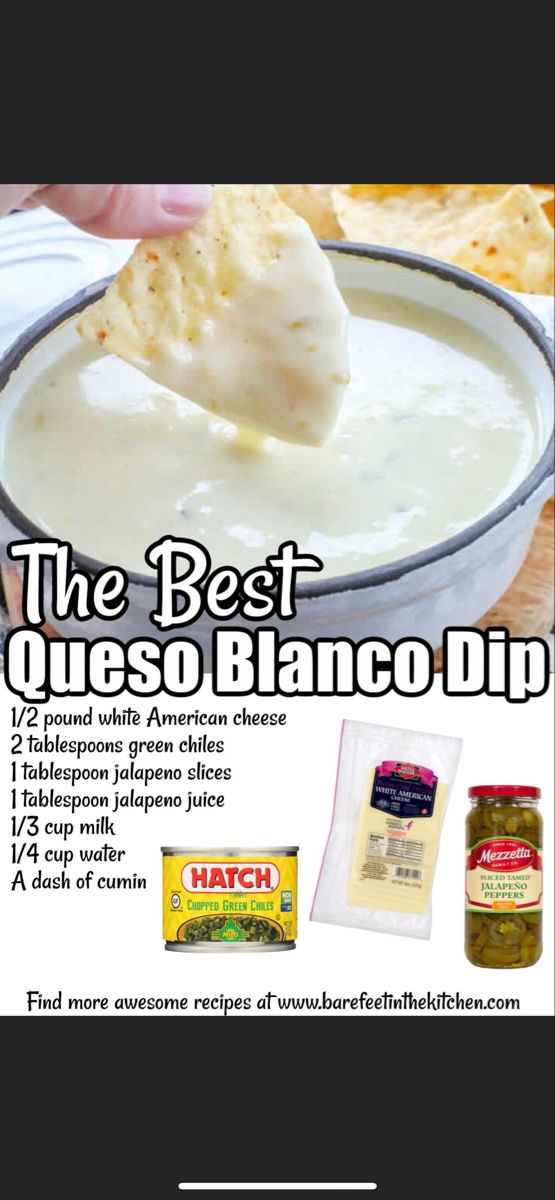 the best queso blanco dip recipe is shown in this ad for trader's market