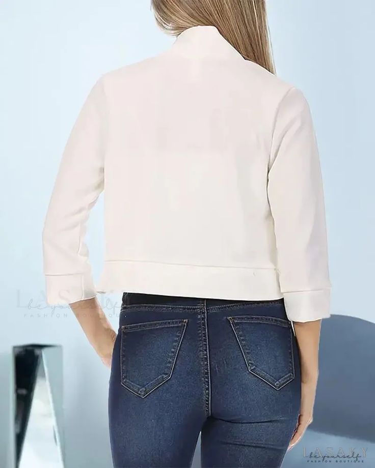 Lasaky - Plain cropped blazer open on the front Elegant Cropped Spring Shrug, Elegant Cropped Shrug For Spring, Long Sleeve Spring Workwear Shrug, Cropped Shrug For Fall, Cropped Crop Top For Workwear In Spring, Cropped Crop Top For Spring Workwear, Chic Cropped Spring Shrug, Chic Cropped Shrug For Spring, Chic Open Front Shrug For Spring