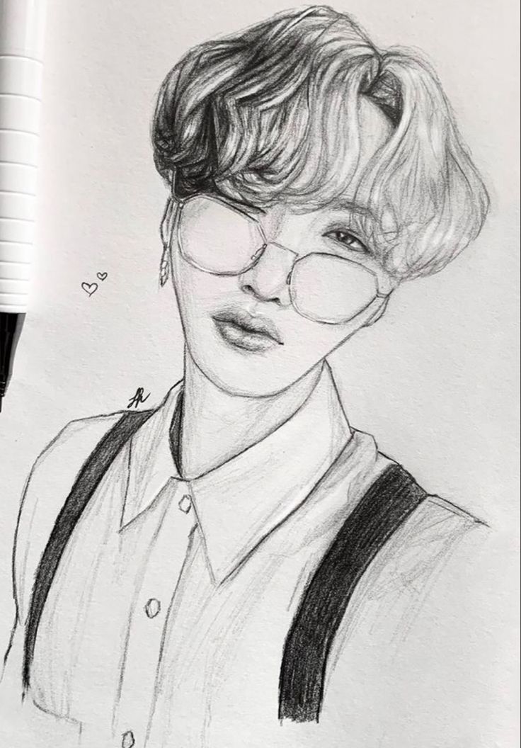 a pencil drawing of a person wearing glasses